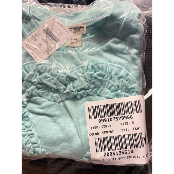 J Crew crewcuts Girls Ruffle Heart Sweatshirt S 6 7 Green NWT CD614 J.Crew - Picture 3 of 3